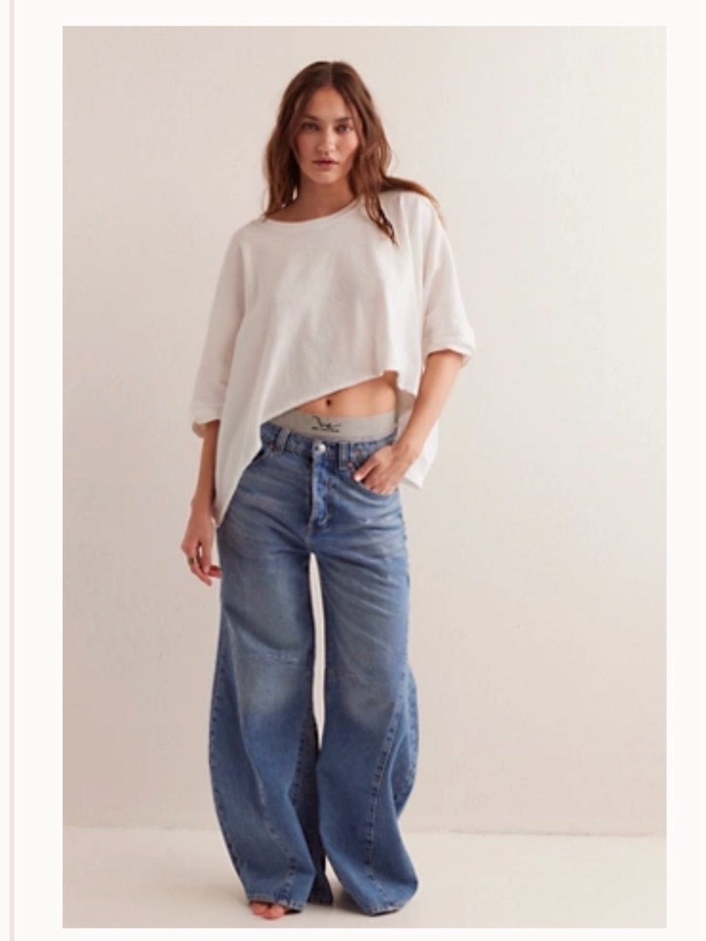 We The Free White Asymmetric Cropped Short Sleeve Tee